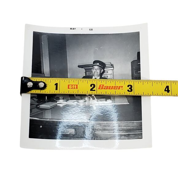 Vtg 1968 Monochrome Photography Conductor at Desk Working 3.5" x 3.5" Snapshot - Picture 3 of 4